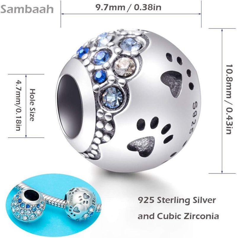 Sterling Silver Dog Charm Puppy Pet Charm Bead with Crystals for Dog Lovers Charm Bracelets