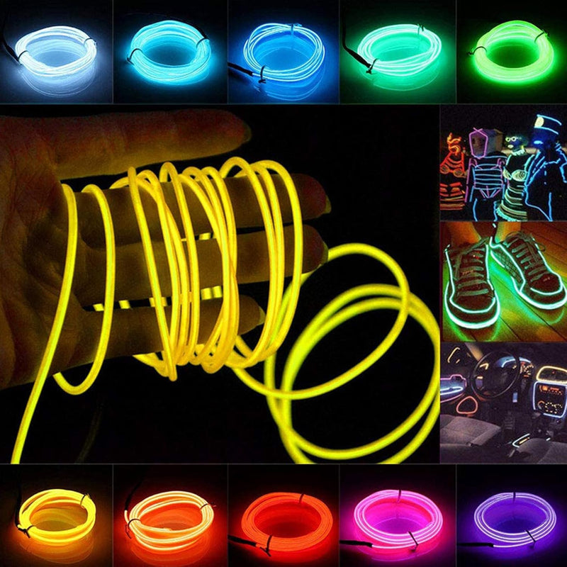 EL Wire Battery Pack 16.4Ft / 5M Bright Neon Light Strip 360° Illumination Neon Tube Rope Lights for DIY, Festival, Party Decoration, Pub, Halloween, Chrismas (16.4Ft / 5M, Yellow)