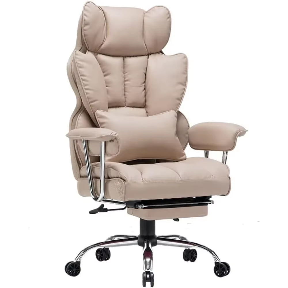 Office Desk and Chair 400Lbs,Tall Office Chair,Pu Leather Computer Chair,Dark Beige Office Chair with Leg Rest and Waist Support