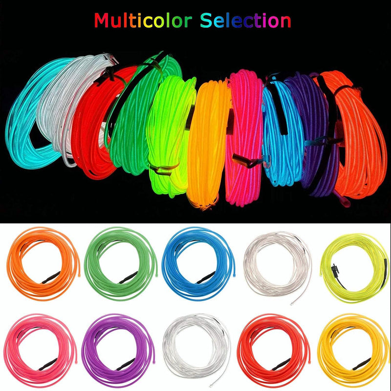 USB Rechargeable EL Wire 32.8Ft/10M (5Mx2) Bright Neon Light Strip 360° Illumination Neon Tube Rope Lights for DIY, Festival, Party, Halloween, Chrismas (32.8Ft/10M, Fluorescent Green)