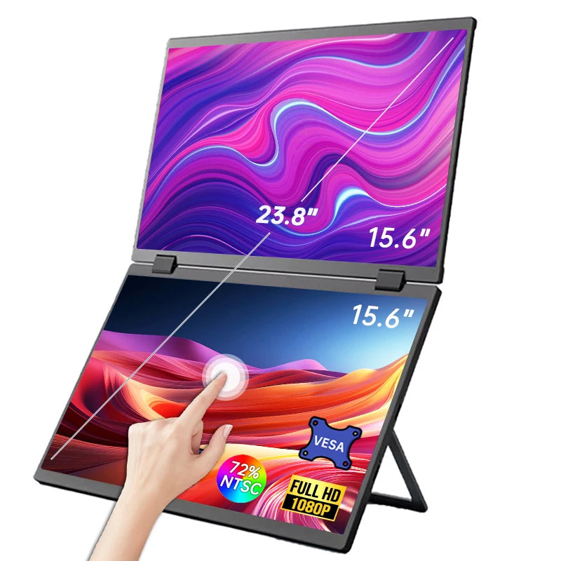 "Versatile 15.6'' Dual Touch Screen Portable Monitor - 1080P FHD with 360° Flip for PC, Laptop, Mac, Xbox, PS4/5 & Switch!"