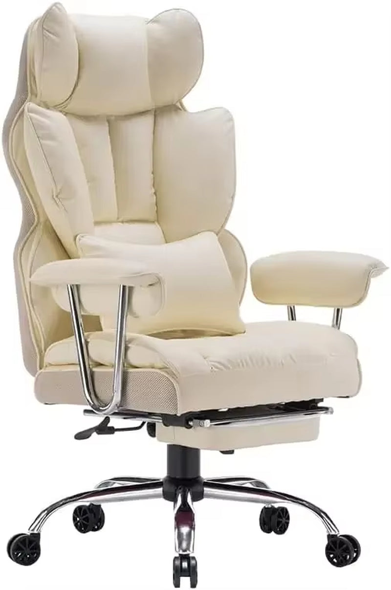 Office Desk and Chair 400Lbs,Tall Office Chair,Pu Leather Computer Chair,Dark Beige Office Chair with Leg Rest and Waist Support