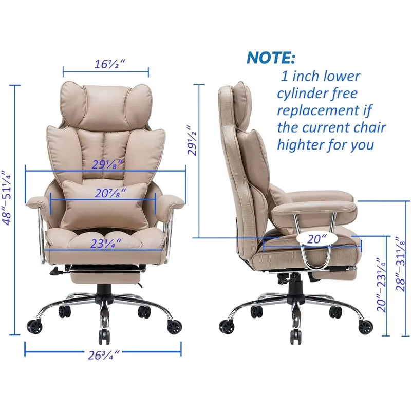 Office Desk and Chair 400Lbs,Tall Office Chair,Pu Leather Computer Chair,Dark Beige Office Chair with Leg Rest and Waist Support