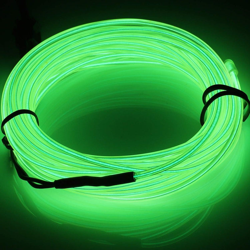 USB Rechargeable EL Wire 32.8Ft/10M (5Mx2) Bright Neon Light Strip 360° Illumination Neon Tube Rope Lights for DIY, Festival, Party, Halloween, Chrismas (32.8Ft/10M, Fluorescent Green)