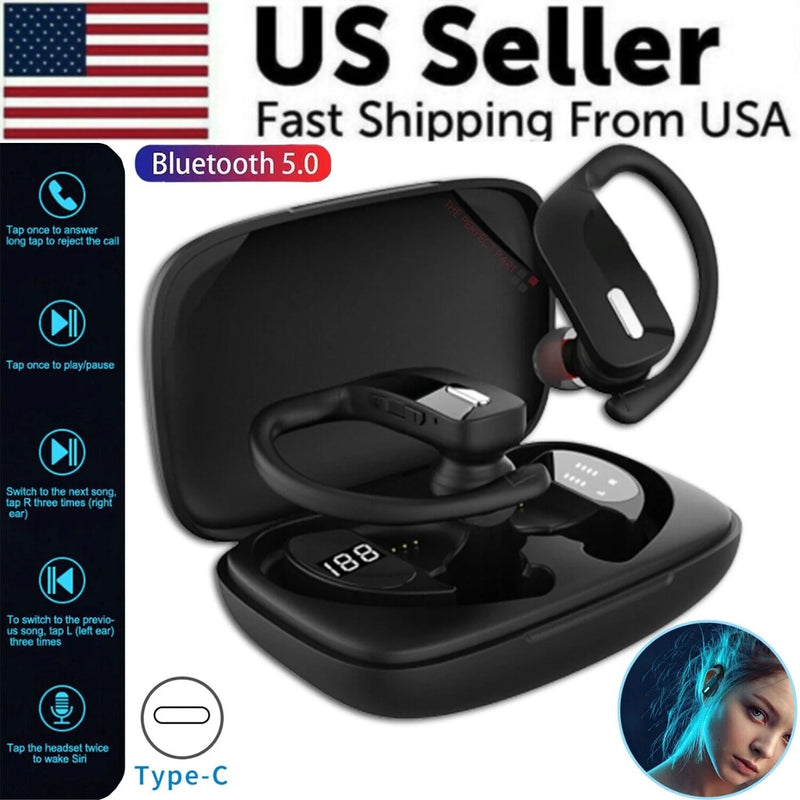 TWS Bluetooth 5.0 Wireless Earbuds with Stereo Sound & Secure Ear Hooks