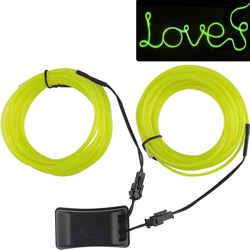 USB Rechargeable EL Wire 32.8Ft/10M (5Mx2) Bright Neon Light Strip 360° Illumination Neon Tube Rope Lights for DIY, Festival, Party, Halloween, Chrismas (32.8Ft/10M, Fluorescent Green)