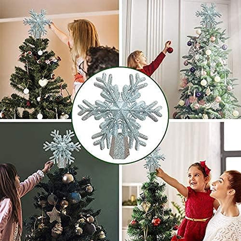 Christmas Tree Topper,Lighted Rotating LED Snowflake Projector for Christmas Tree Decorations,3D Glitter Hollow Night Light Silver Christmas Ornaments