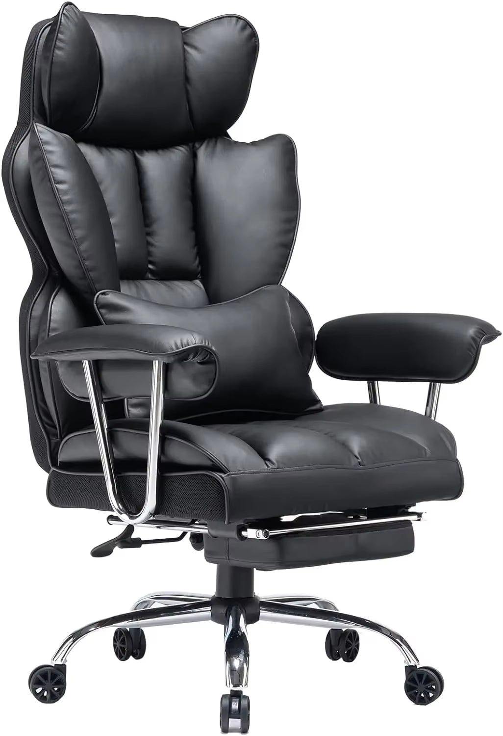 Office Desk and Chair 400Lbs,Tall Office Chair,Pu Leather Computer Chair,Dark Beige Office Chair with Leg Rest and Waist Support