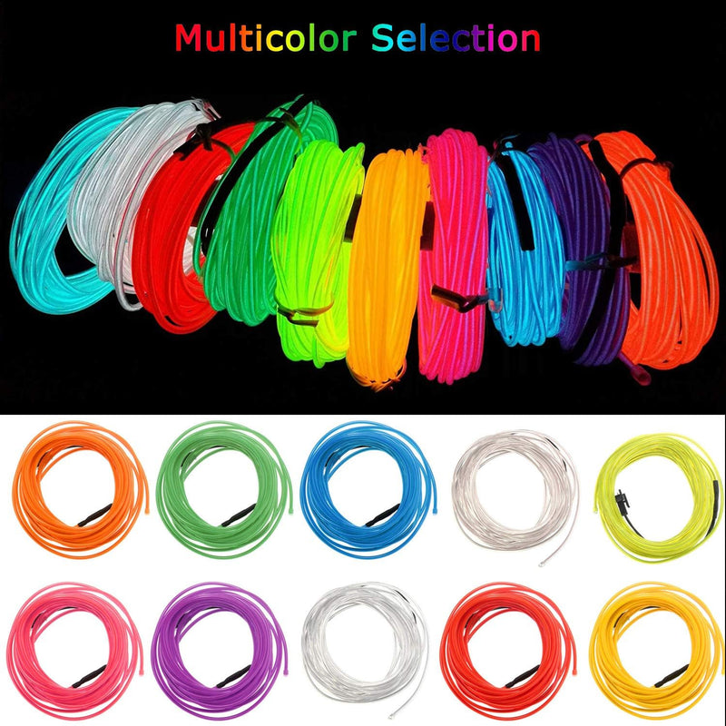 EL Wire Battery Pack 9.8Ft / 3M Bright Neon Light Strip 360° Illumination Neon Tube Rope Lights for DIY, Festival, Party Decoration, Pub, Halloween, Chrismas (9.8Ft / 3M, Light Green)