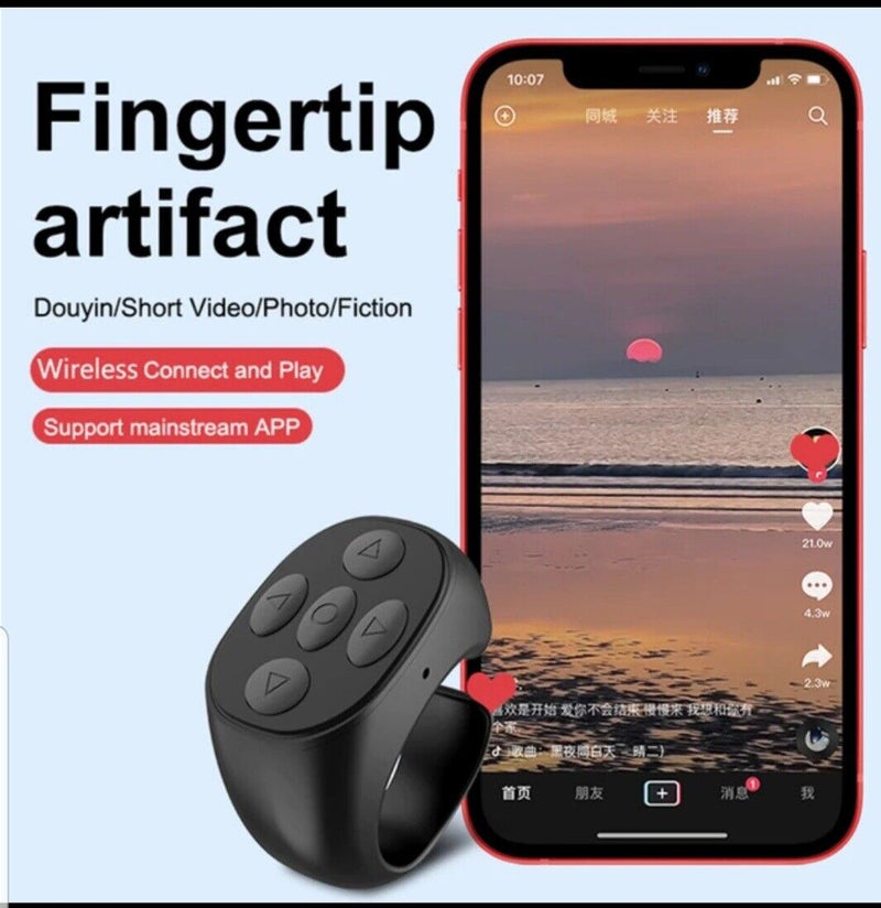 Remote Control Ring Gadget Flipping Selfie Fingertip Controller for Tiktok