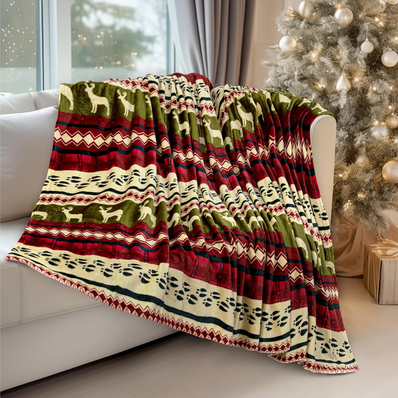 Christmas Throw Blanket | Red Christmas Holiday Fleece Blanket | Soft, Plush, Warm Winter Cabin Throw, 50X60 (Red Christmas)