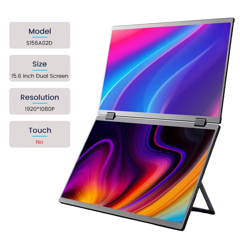 "Versatile 15.6'' Dual Touch Screen Portable Monitor - 1080P FHD with 360° Flip for PC, Laptop, Mac, Xbox, PS4/5 & Switch!"