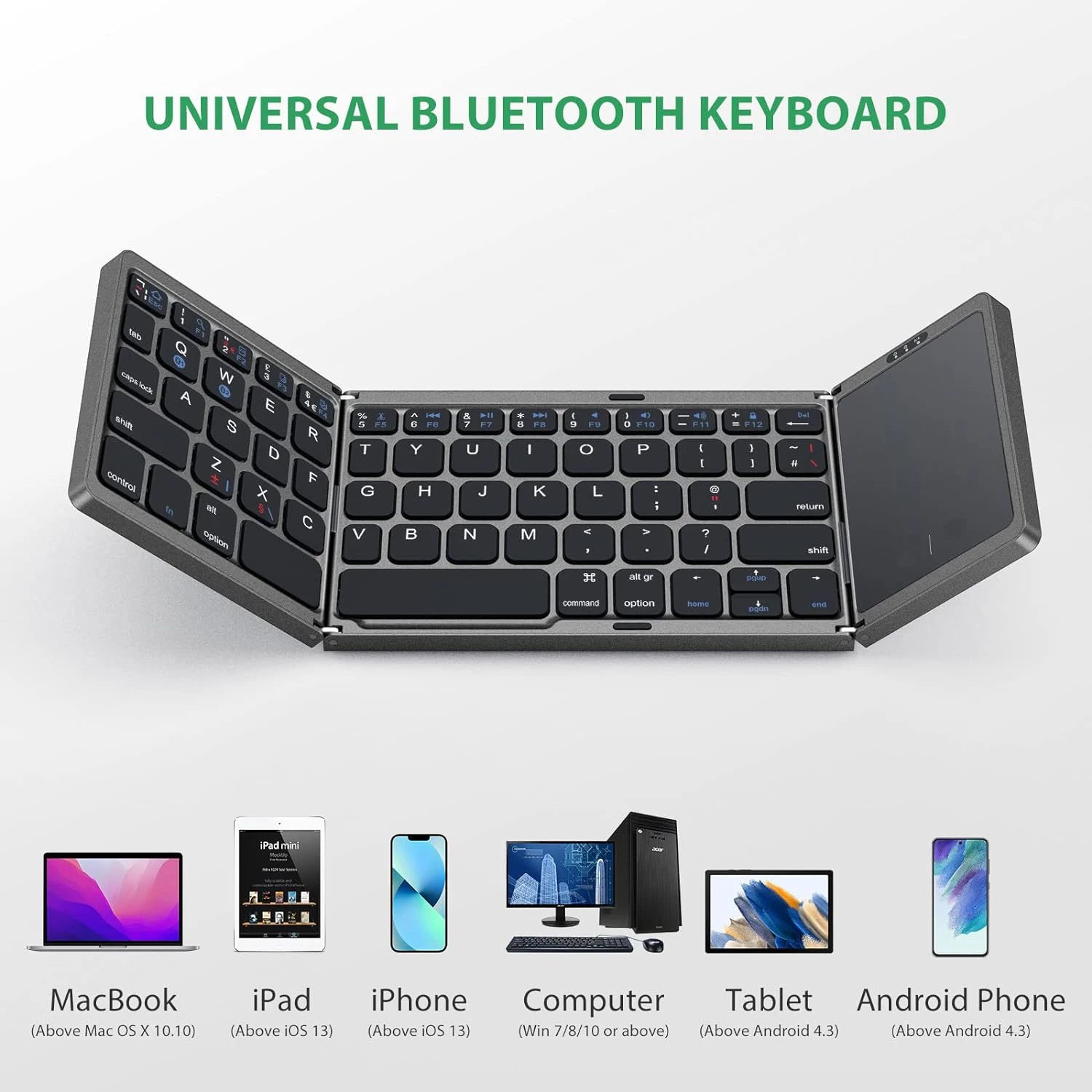 "Portable Foldable Bluetooth Keyboard with Touchpad – Ideal Mini Keyboard for Mac, iOS, Android & Windows Tablets!"