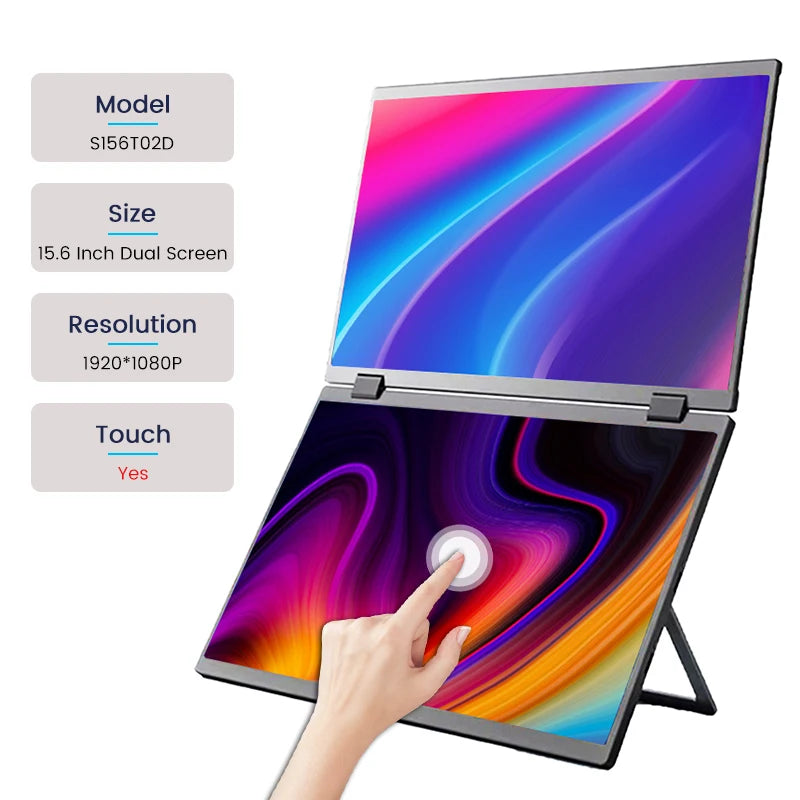 "Versatile 15.6'' Dual Touch Screen Portable Monitor - 1080P FHD with 360° Flip for PC, Laptop, Mac, Xbox, PS4/5 & Switch!"