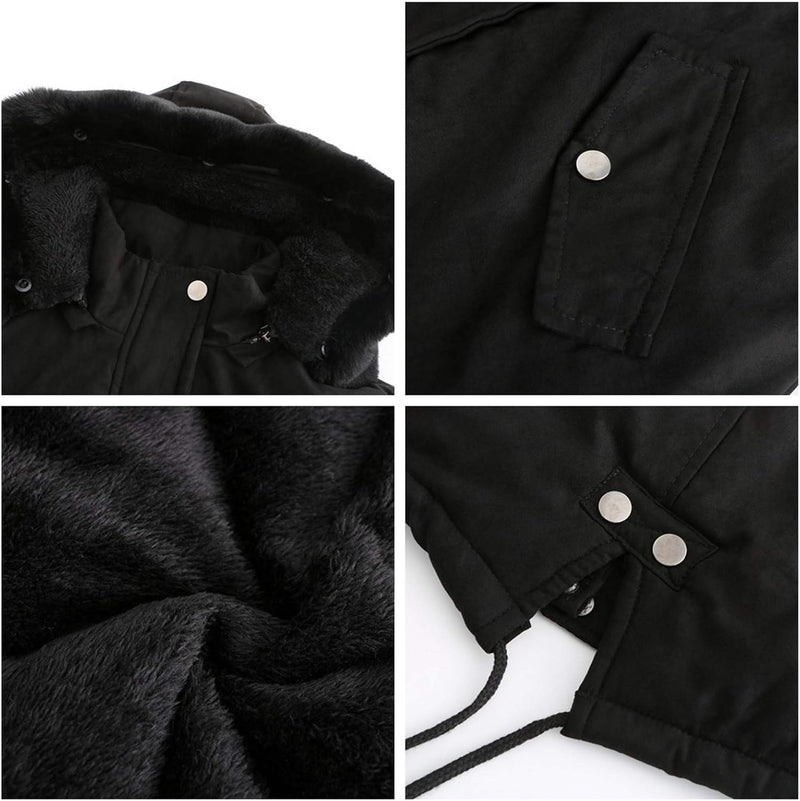 Hooded Coat for Women Zipper Winter Warm Slim Jacket Button Long Sleeve Thick Velvet Windbreaker Drawstring Blouse