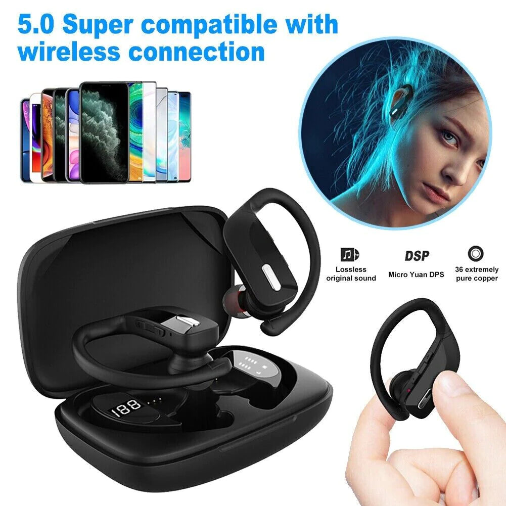 TWS Bluetooth 5.0 Wireless Earbuds with Stereo Sound & Secure Ear Hooks