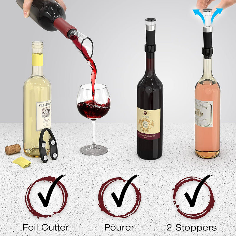 Electric Wine Opener Set  with Charger & Batteries - Gift Idea for Wine Lover - Battery Operated Corkscrew - Automatic Cordless Wine Bottle Opener Rechargeable - Mother'S Day Christmas Kit