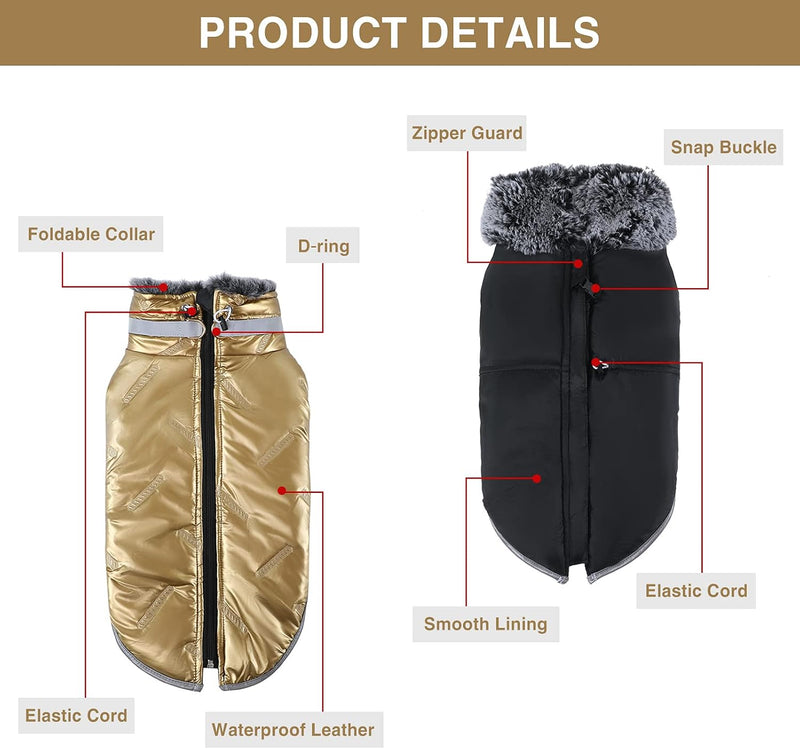 Warm Small Dog Jacket, Puppy Waterproof Jacket for Winter Cold Weather, Winter Jacket for Small Dogs, Furry Collar Puppy Coats for Small Dogs, Water-Resistant Clothes for Small Puppy Boys Girls