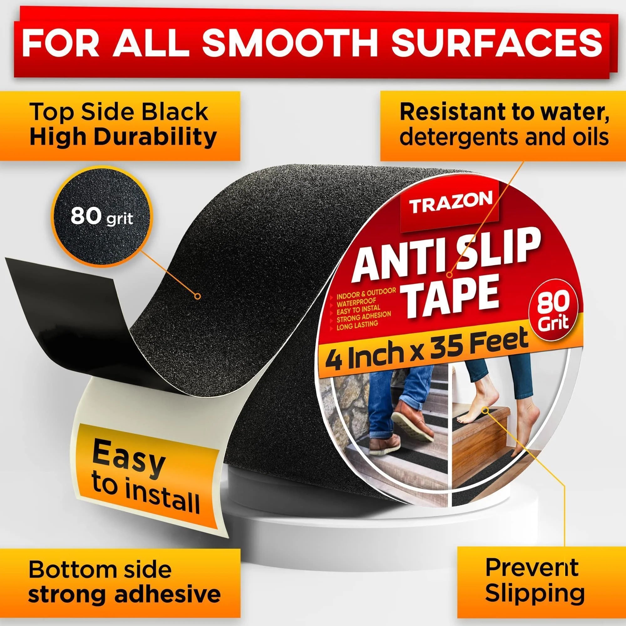 Grip Tape anti Slip Tape for Stairs Outdoor Indoor Waterproof 4 Inch X 35 Ft