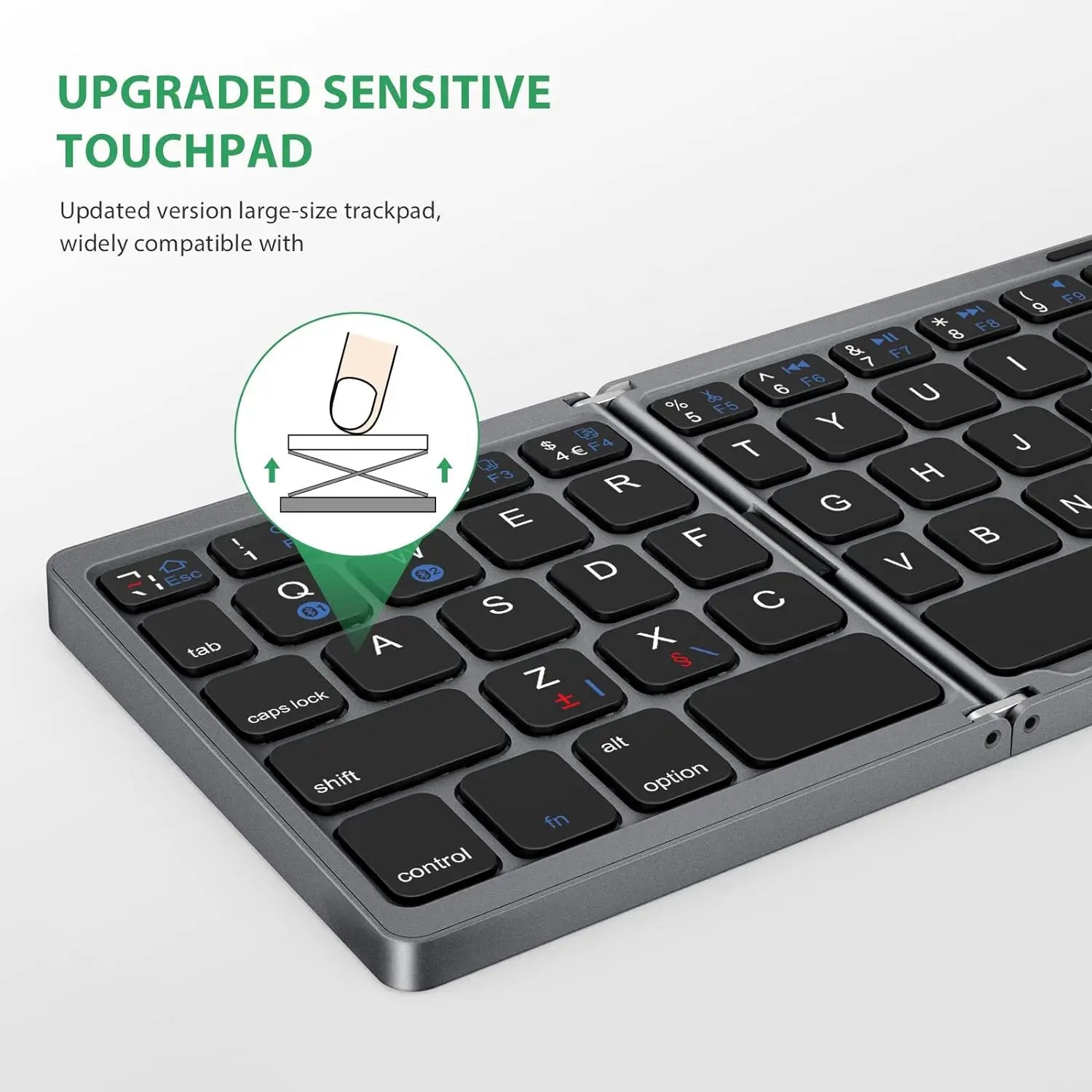 "Portable Foldable Bluetooth Keyboard with Touchpad – Ideal Mini Keyboard for Mac, iOS, Android & Windows Tablets!"