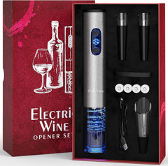 Electric Wine Opener Set  with Charger & Batteries - Gift Idea for Wine Lover - Battery Operated Corkscrew - Automatic Cordless Wine Bottle Opener Rechargeable - Mother'S Day Christmas Kit