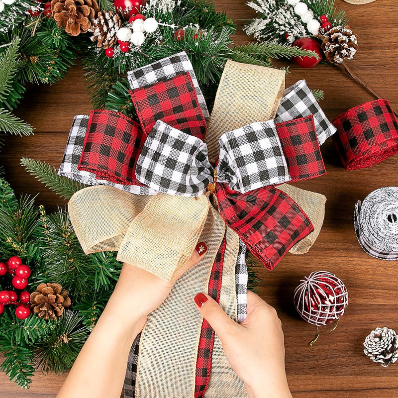 Christmas Tree Topper Bow Buffalo Plaid Tree Topper Rustic Xmas Tree Topper for Christmas Tree Decorations Buffalo Plaid Christmas Decorations Large Outdoor Christmas Tree Topper