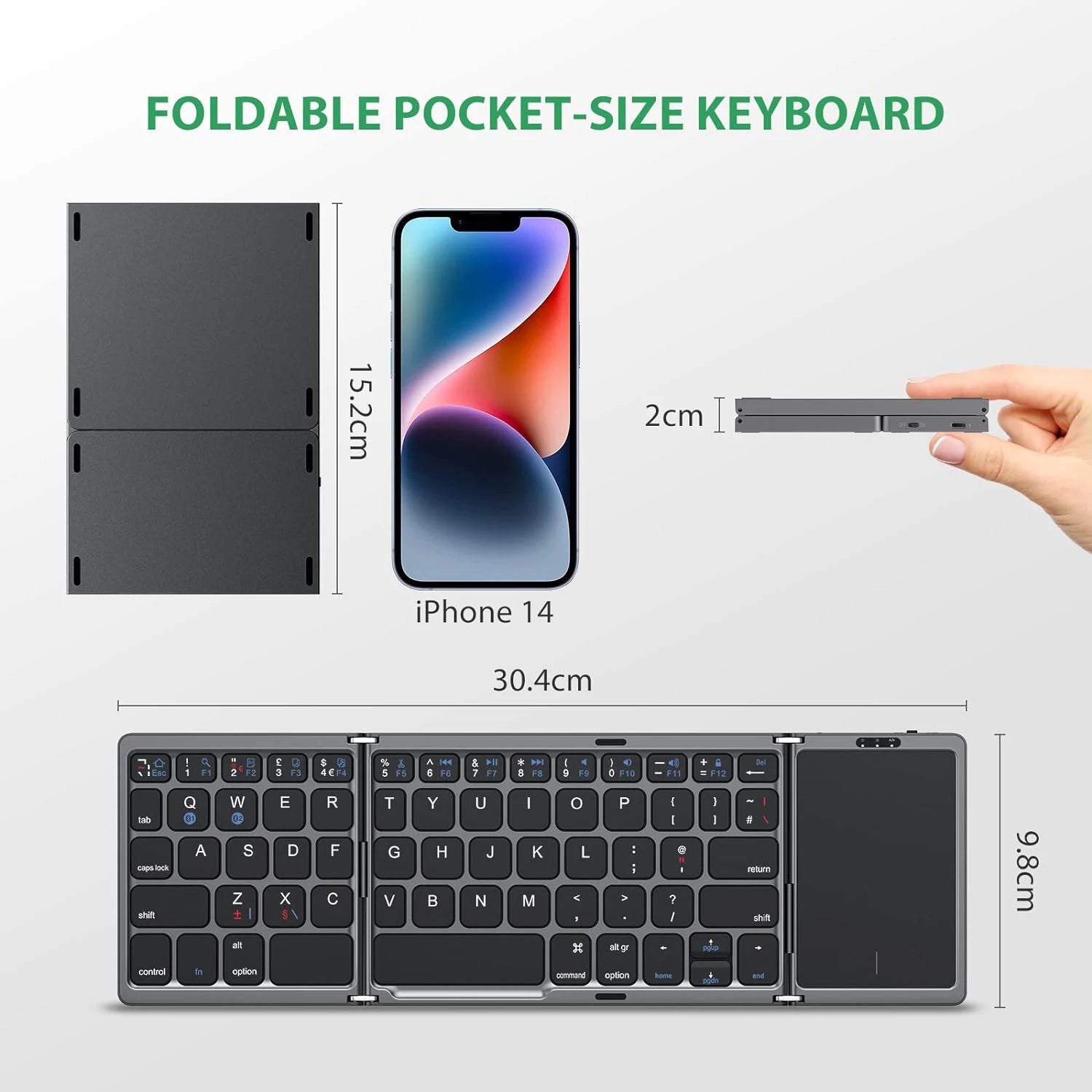 "Portable Foldable Bluetooth Keyboard with Touchpad – Ideal Mini Keyboard for Mac, iOS, Android & Windows Tablets!"